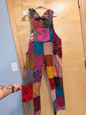 Patchwork Festival Boho Cotton Overalls - Multicolor - NWT - Size L